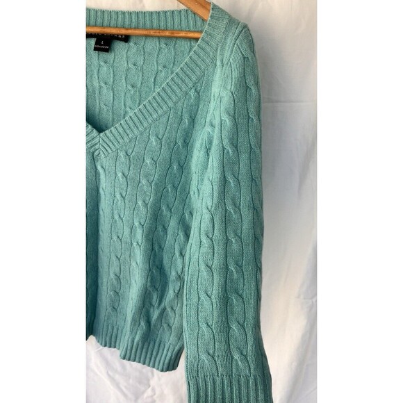 Ralph Lauren Black Label Cable Knit Thick V-Neck Sweater Large Cashmere Blend - Picture 3 of 9